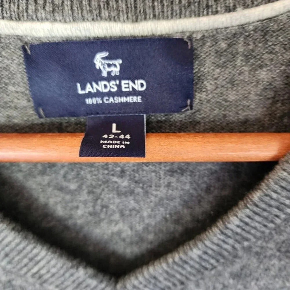 Lands' End 100% Cashmere Sweater Gray V-Neck Long Sleeve Pullover Size Large - Picture 5 of 11